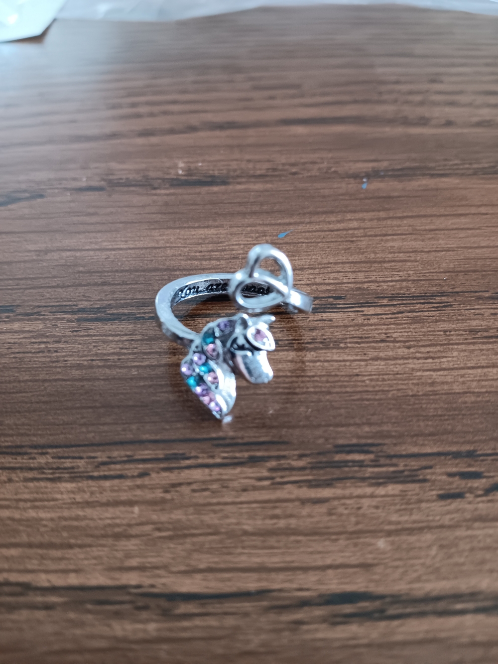 Sterling Silver Unicorn Ring with Multicolor Stones Size 5/6.